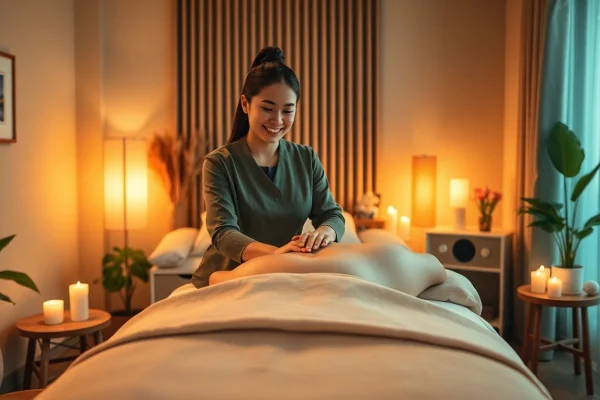 아늑한 가정 환경에서 오산출장마사지 준비를 하는 젊은 테라피스트의 편안한 모습.