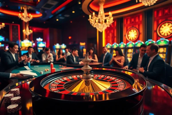Roulette action at https://kg88.work/ with players surrounded by vibrant casino atmosphere and poker chips.