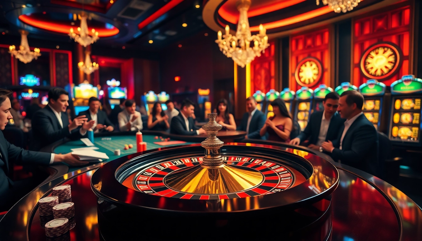 Roulette action at https://kg88.work/ with players surrounded by vibrant casino atmosphere and poker chips.