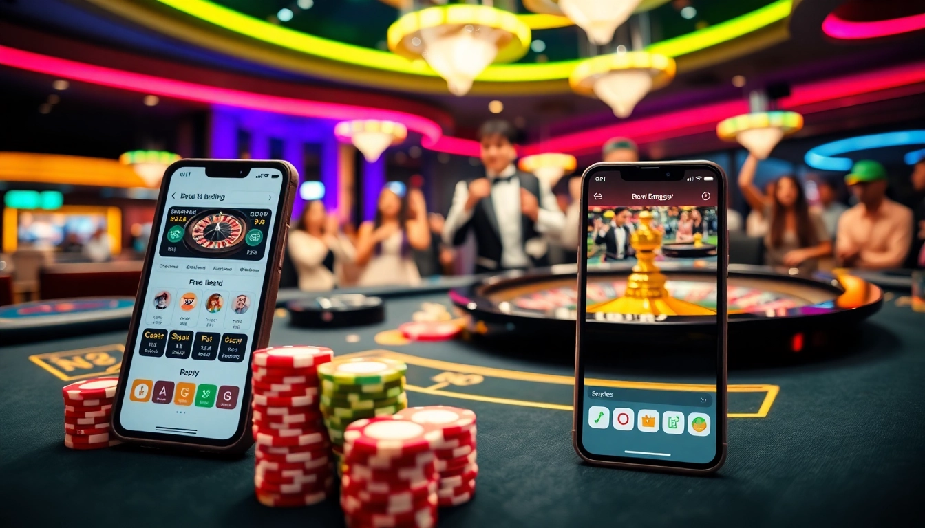 Bong99 betting scene with poker chips and roulette wheel in a vibrant casino atmosphere.