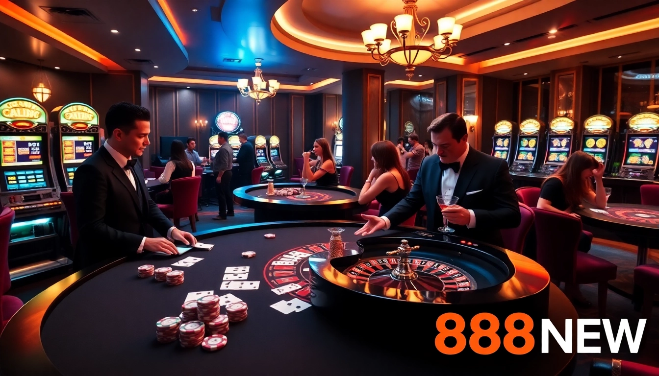 Engaging players at a luxury casino table featuring 888NEW gambling elements.