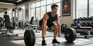 Bodybuilder training at the Anabolika Shop gym, showcasing strength and dedication.