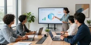 Schlechte Führung erkennen: Teammeeting zur Bewertung von Führungskräften in modernem Büro.
